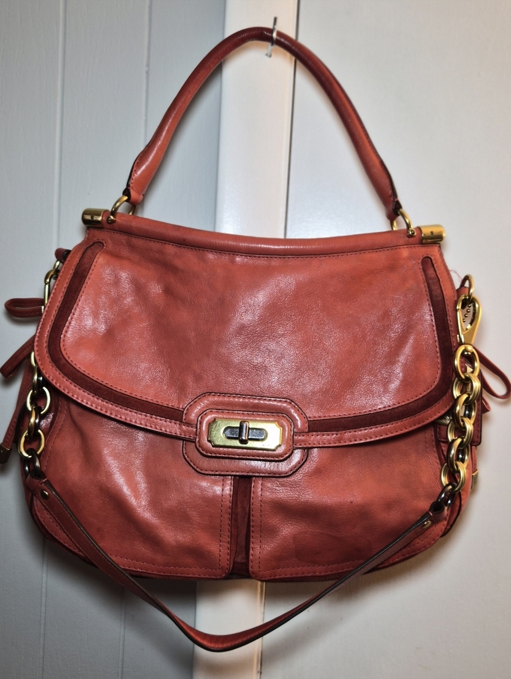 Coach Chelsea Flagship Leather Dowel Flap Satchel 17782 - Burnt Sienna